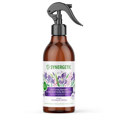 Освежитель воздуха 380 мл SYNERGETIC "Ирис и розовый перец", биоразлагаемый, нейтрализатор запахов, спрей, 900002 