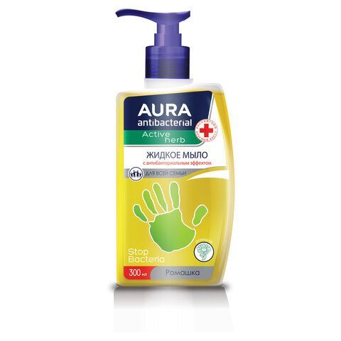 Мыло-крем жидкое, 300 мл, AURA "Antibacterial", антибактериальное, "Экстракт ромашки", дозатор, 28410, 11704 
