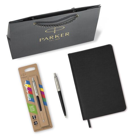 Ручка шариковая PARKER "Jotter Plastic CT", корпус черный, ежедневник А5 черный, золотой срез, пакет, 880894 Ручка шариковая PARKER "Jotter Plastic CT", корпус черный, ежедневник А5 черный, золотой срез, пакет, 880894