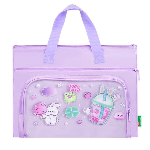 Папка на молнии с ручками BRAUBERG KIDS, ПВХ-карман, 27x35 см, "Ягодный коктейль", 274474