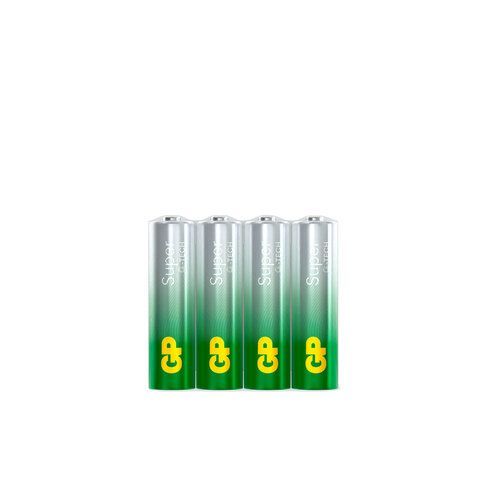 Батарейки КОМПЛЕКТ 4 шт., GP Super, AA (LR06, 15А), алкалиновые, пальчиковые, в пленке, 15ARS-2SB4