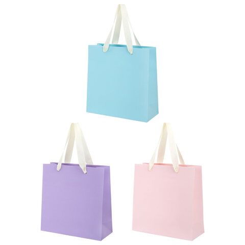 Пакет подарочный НАБОР 3 штуки, 20х8х20 см, "Pastel Mix", крафт, ЗОЛОТАЯ СКАЗКА, 700862