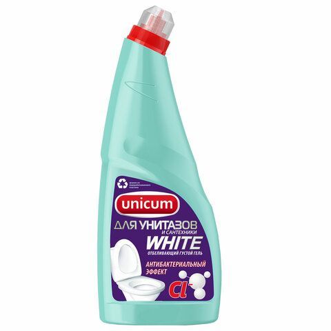 Средство для чистки унитазов и сантехники с гипохлоридом UNICUM, 750 мл, "White", дезодорирующий эффект Средство для чистки унитазов и сантехники с гипохлоридом UNICUM, 750 мл, "White", дезодорирующий эффект
