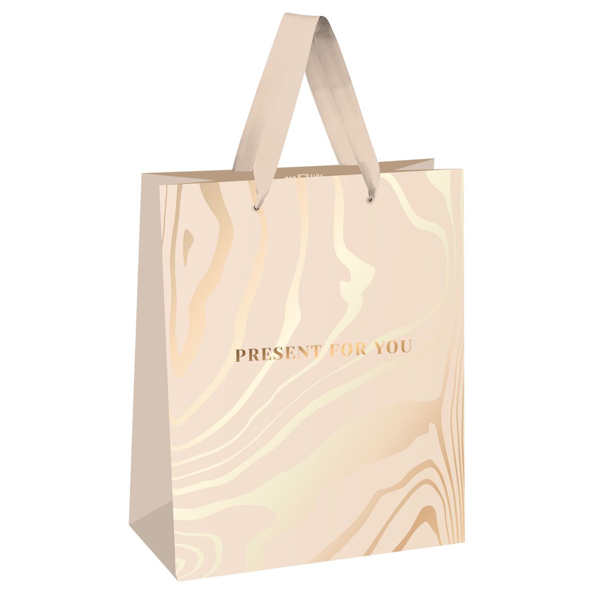 Пакет подарочный 26*32*12см MESHU "Beige", фольга, выборочный лак,  матовая ламинация