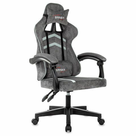 Кресло компьютерное BRABIX "Shooter GM-123", 2 подушки, ткань, серое, 533192