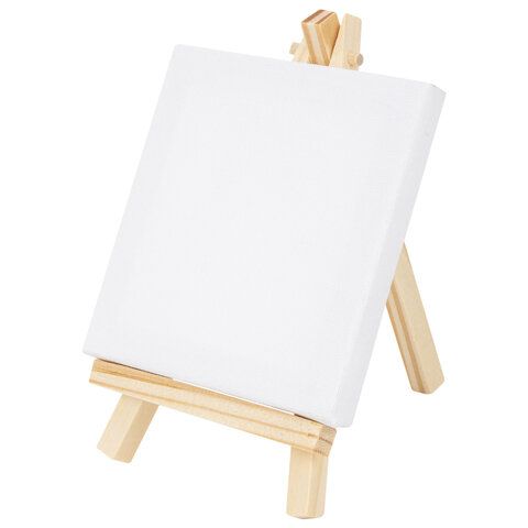 Настольный мини-мольберт с холстом 10*10 см BRAUBERG ART DEBUT, сосна, хлопок, 192680