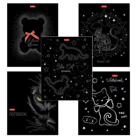 Тетрадь А5 48 л., HATBER скоба, клетка, матовая ламинация, 3D-фольга, "Кошки-мишки" (микс), 087356, 48Т5лофВ1