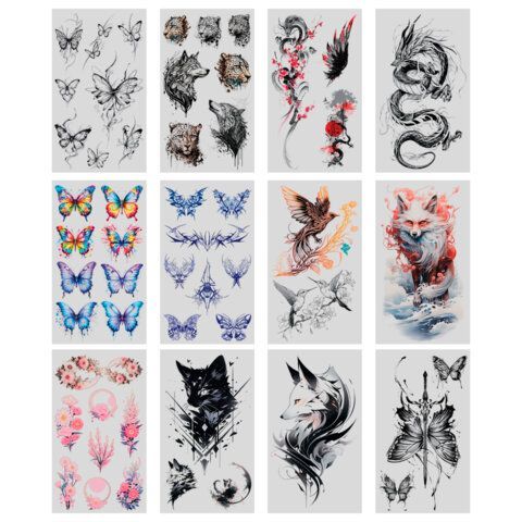 Наклейки-тату переводные "Цветные", 20,5х10 см, ассорти 12 видов, FUNSTER (ФАНСТЕР), 666105