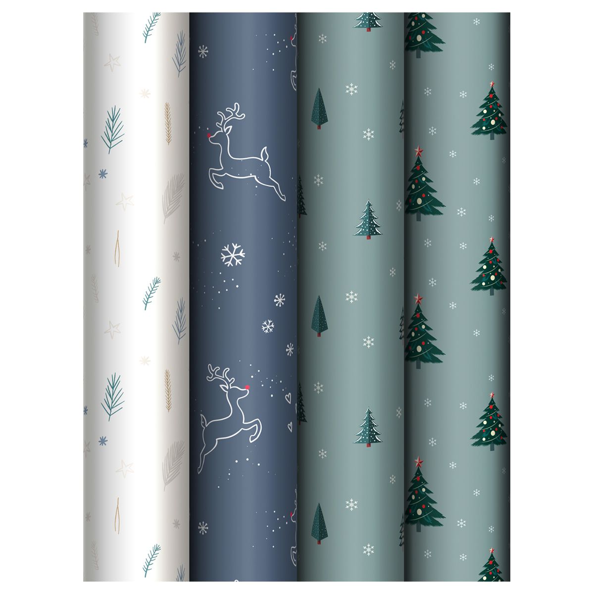 Упаковочная бумага глянц. 70*100см, MESHU "Christmas tree", 80г/м2, ассорти 4 дизайна