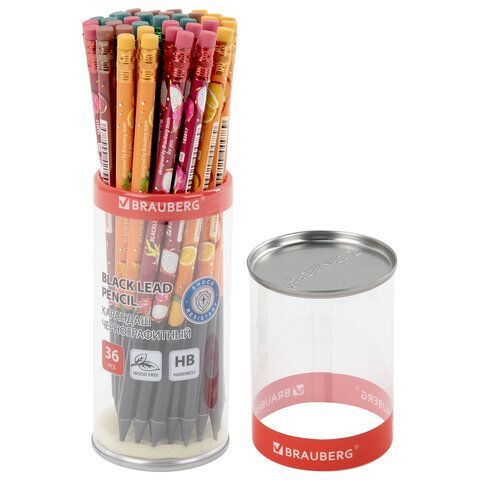 Карандаш чернографитный BRAUBERG "JUICY FRUIT", 1 шт, HB, с ластиком, корпус ассорти, 182017