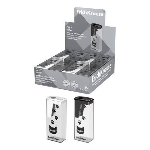 Точилка ERICH KRAUSE City Meow, с контейнером, пластиковая, корпус ассорти, 61543