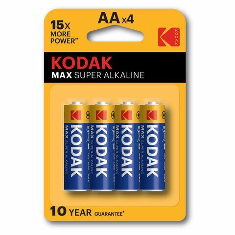 Батарейки алкалиновые "пальчиковые" КОМПЛЕКТ 4 шт., KODAK Max Super Alkaline, АА (LR6, 24А), блистер, Б0005120 Батарейки алкалиновые "пальчиковые" КОМПЛЕКТ 4 шт., KODAK Max Super Alkaline, АА (LR6, 24А), блистер, Б0005120