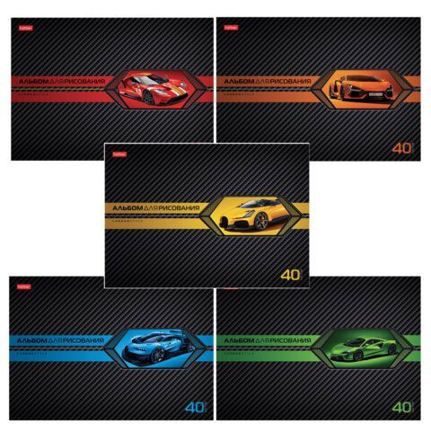 Альбом для рисования А4 40 л., скоба, выборочный лак, HATBER, 205х290 мм, "AutoCarbon", 085129, 40А4вмВ