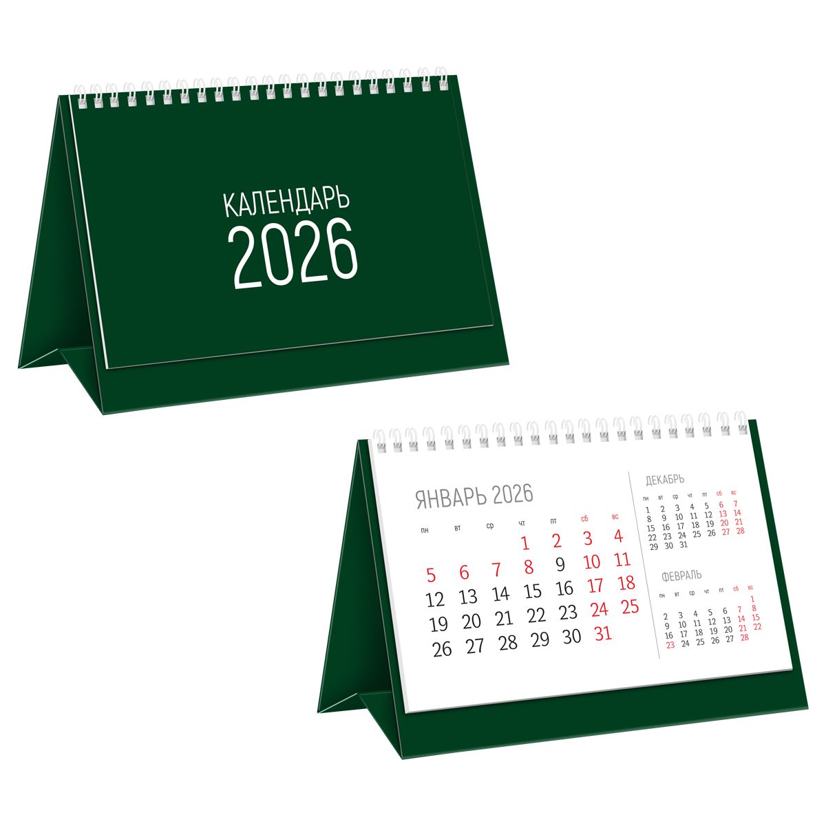 Календарь-домик настольный, твердая подложка, 180*110 мм BG "Green", на гребне, 2026г.