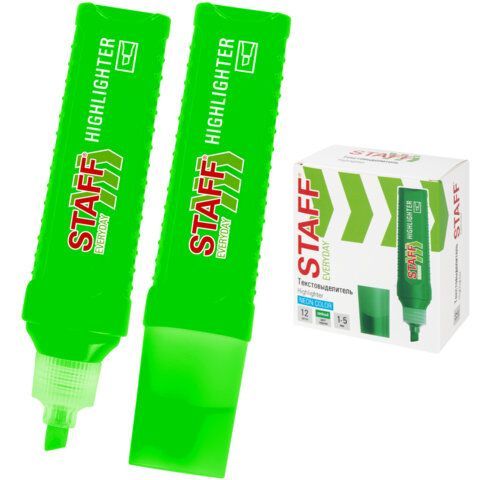Текстовыделитель STAFF "EVERYDAY HL-707", ЗЕЛЕНЫЙ, линия 1-5 мм, скошенный наконечник, 152543