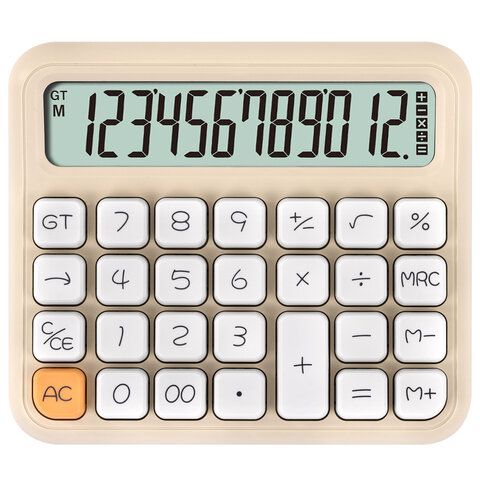 Калькулятор настольный BRAUBERG KW-1000-BG (152x132 мм), 3D кнопки, 12 разрядов, бежевый, 272957