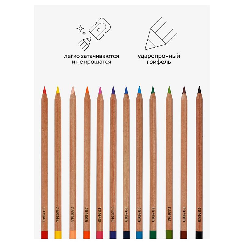 Карандаши цветные Гамма "Мультики", 12цв., супермягкие, увелич. диаметр грифеля 4,0мм, заточен., картон. упак., европодвес