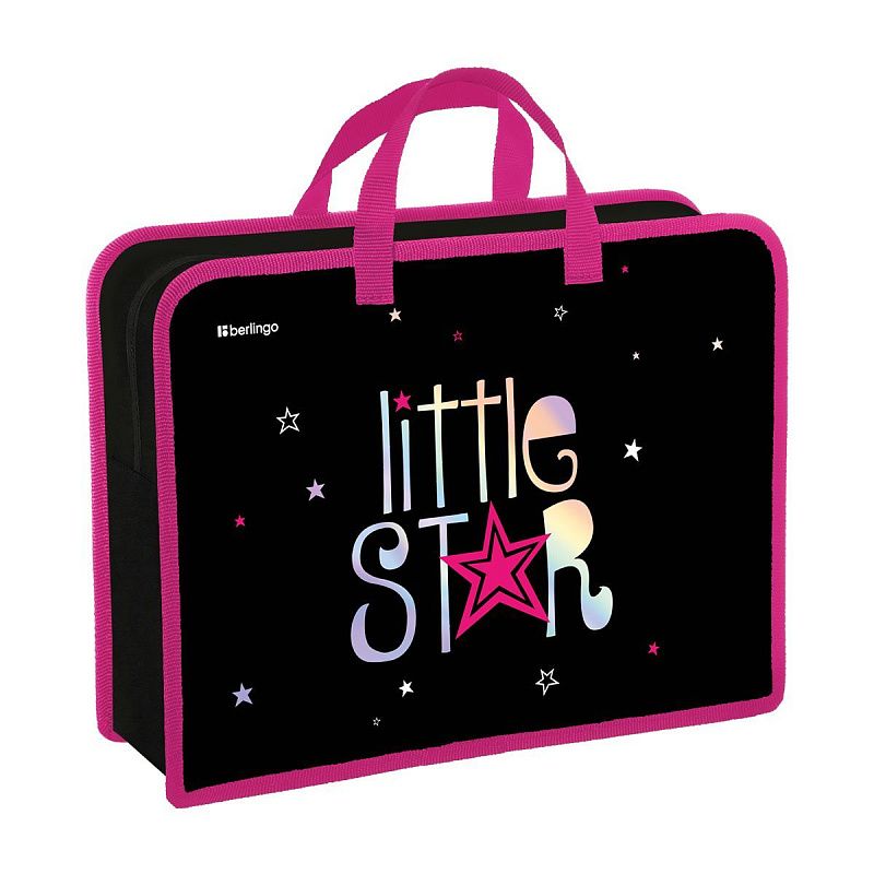 Папка с ручками 1 отделение, А4 Berlingo "Little Star", 340*245*100мм, пластик, на молнии