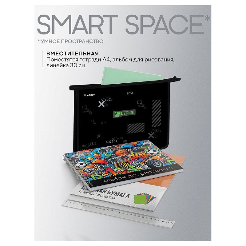 Папка для тетрадей 1 отделение, А4 Berlingo "01 Design", 340*245*40 мм, пластик, на молнии 