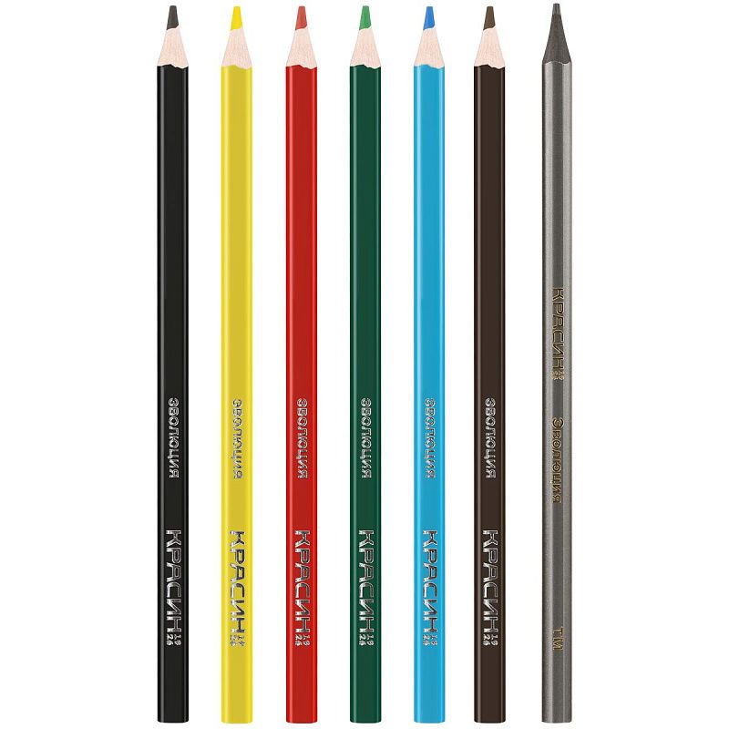 Карандаши цветные пластиковые Красин "Эволюция", 06цв.+1 ч/г HB, заточен., картон, европодвес