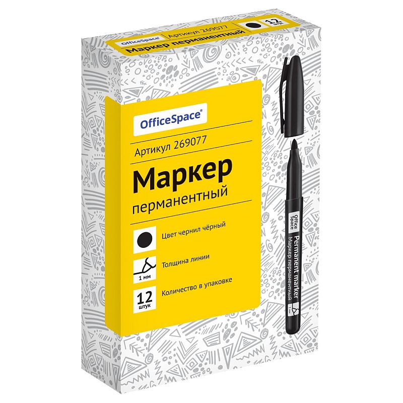 Маркер перманентный OfficeSpace черный, пулевидный, 1,0мм 