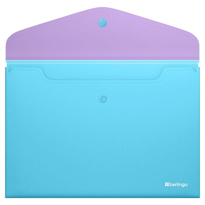 Папка-конверт на кнопке Berlingo "Haze" А4, 200мкм, софт-тач, с цветным клапаном, сиреневая/голубая 