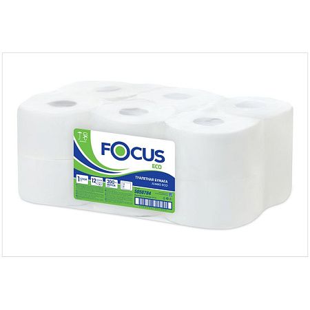 Бумага туалетная Focus Eco Jumbo, 1 слойн, 200м/рул., тиснение, белая 