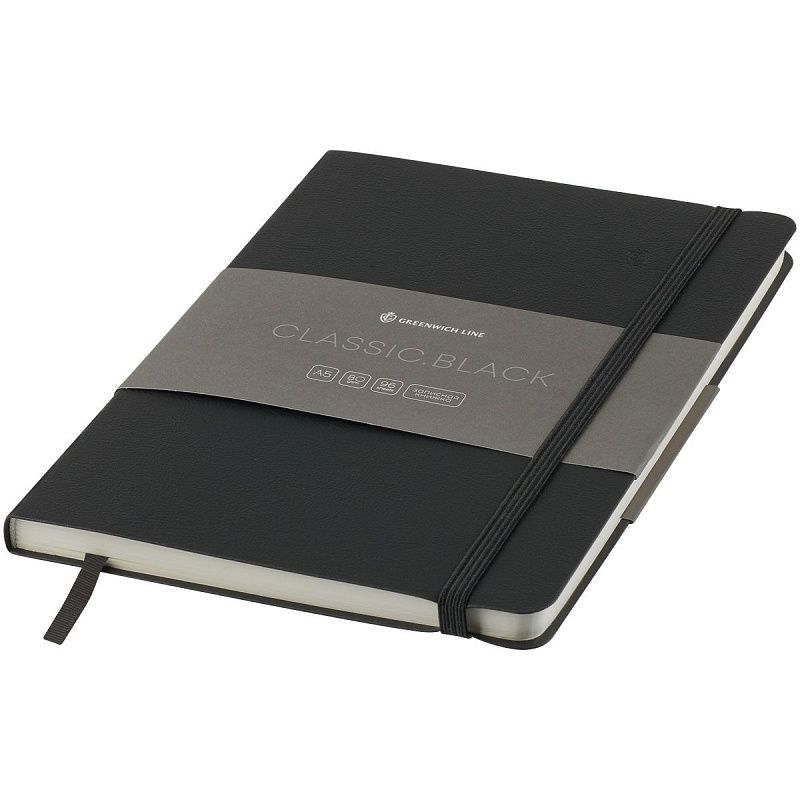 Записная книжка А5 96л. ЛАЙТ, кожзам, Greenwich Line "Classic. Black", с резинкой, блок без линовки