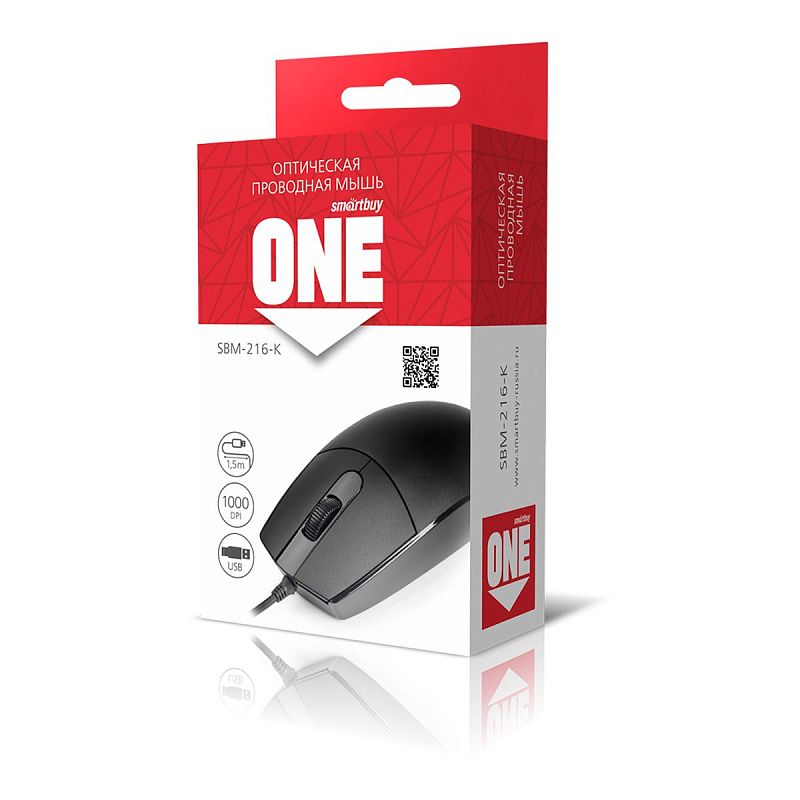 Мышь Smartbuy ONE 216-K, черный, 3btn+Roll