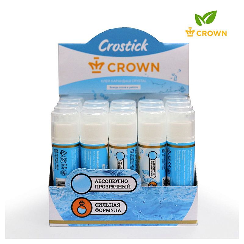 Клей-карандаш Crown "Crystal", 15г, кристально-чистый, ПВП
