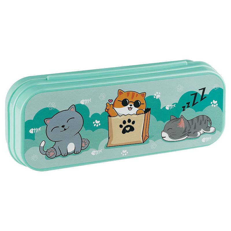 Пенал-футляр, 215*90*43 СТАММ "Коты", бирюзовый 