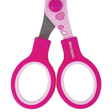 Ножницы BRAUBERG "Kid Series", 130 мм, розовые, с цветной печатью "Поросята", закругленные, 232272 
