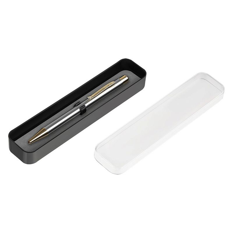 Ручка шариковая Luxor "Nova" синяя, 1,0мм, корпус хром/золото, кнопочный механизм, футляр 