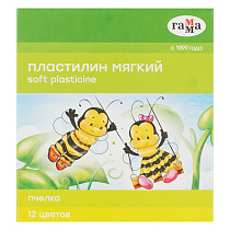 УЦЕНКА - Пластилин восковой мягкий Гамма "Пчелка", 12 цветов, 180г, со стеком, картон. упаковка
