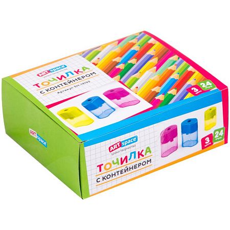 Точилка пластиковая ArtSpace 1 отверстие, контейнер, ассорти 