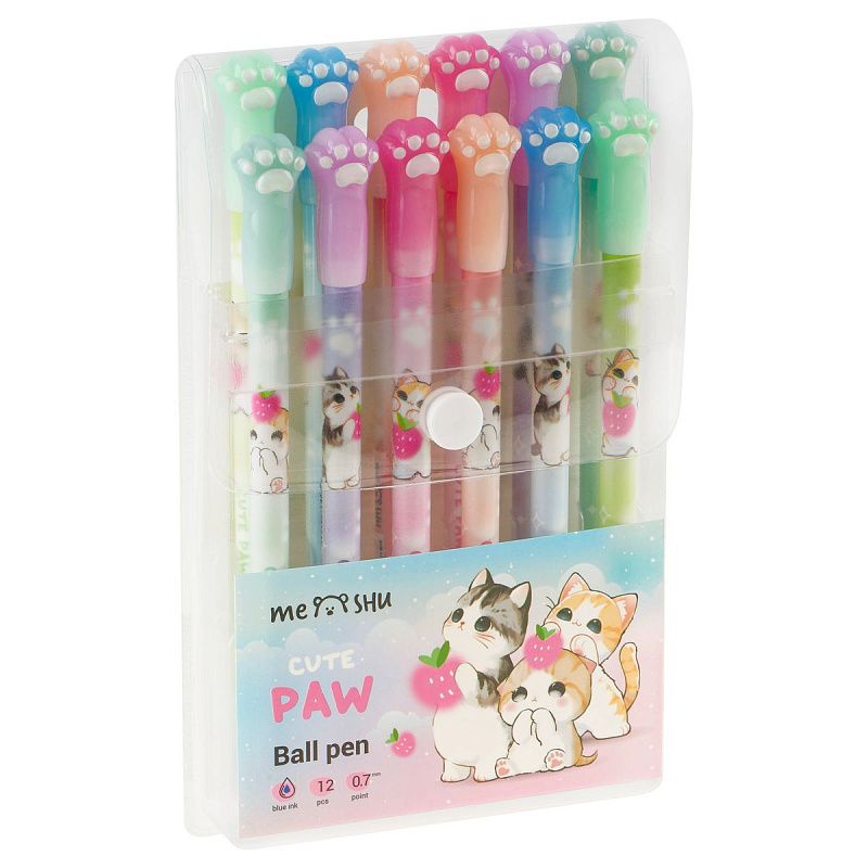 Набор шариковых ручек MESHU "Paw" 12шт., синие, 0,7мм, корпус ассорти, европодвес 