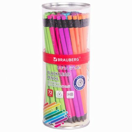 Карандаш чернографитный BRAUBERG "ULTRA COLOR", 1 шт., HB, с ластиком, пластиковый, 181708 