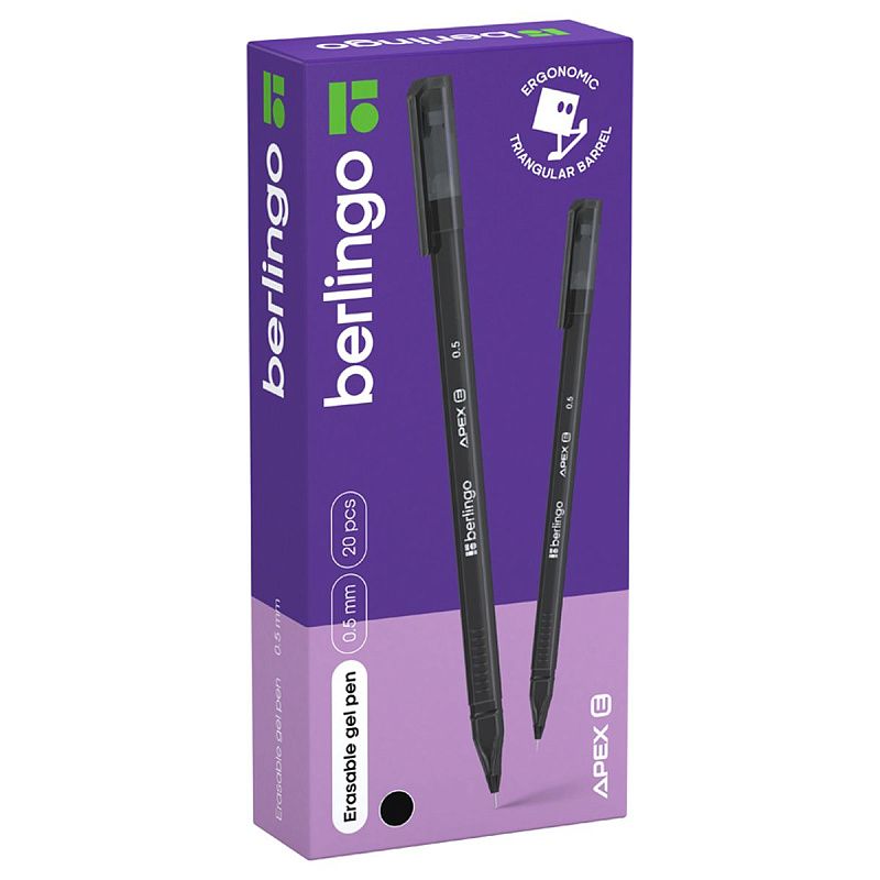 Ручка гелевая стираемая Berlingo "Apex E" черная, 0,5мм, трехгранная 