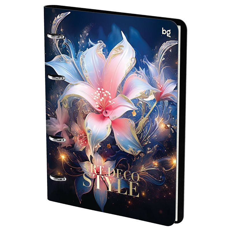 Тетрадь на кольцах А5, 120л., кожзам,  BG "Flowers", иск. кожа, тиснение фольгой