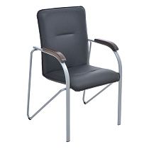 Стул Helmi HL-F03 "Самба", каркас металл алюм., экокожа, черный, орех BOX2