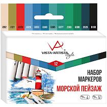 Набор маркеров для творчества Vista-Artista "Style" 12цв., пулевидный/скошенный, 0,7мм/1-7мм, Морской пейзаж