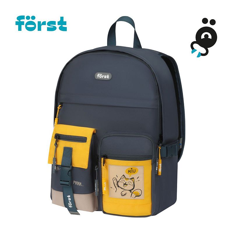 Рюкзак Först F-Teens "Hi, Cat!" 40*28*15см, 1 отделение, 7 карманов, уплотненная спинка 