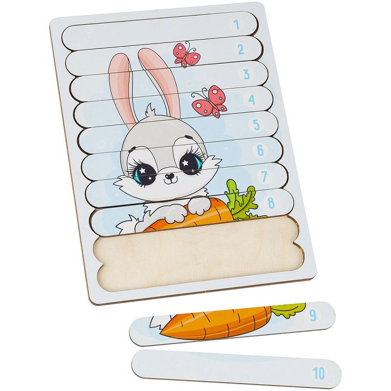 Деревянный пазл - палочки ТРИ СОВЫ "Зайка", 10 деталей на подложке, фанера 