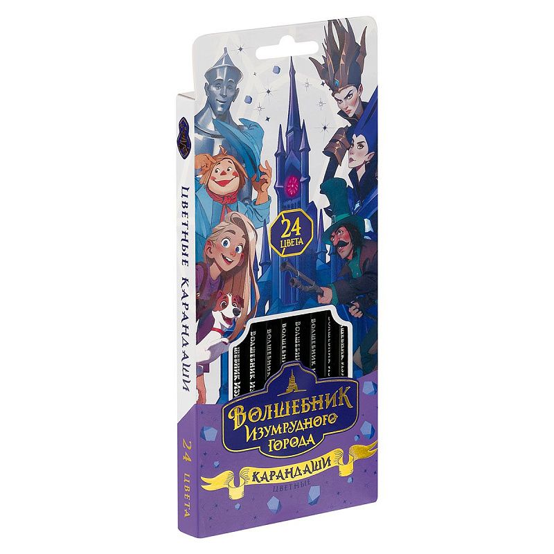 Карандаши цветные Мульти-Пульти "Волшебник Изумрудного Города", 24цв., кругл., заточ., картон, европодвес