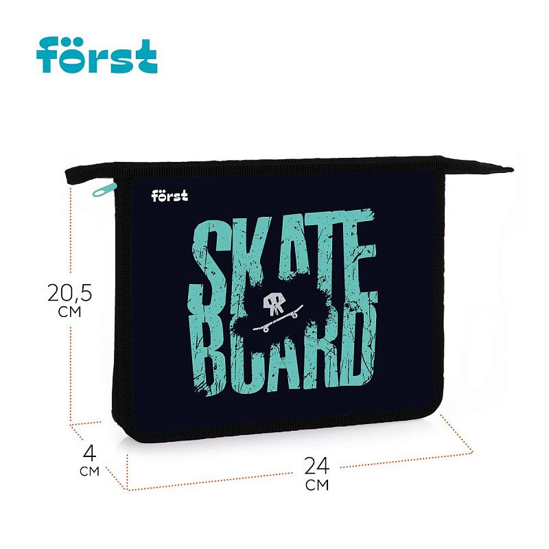 Папка для тетрадей 1 отделение, А5 Först "Skateboard", 240*205*40мм, пластик, на молнии 