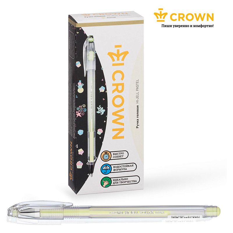 Ручка гелевая Crown "Hi-Jell Pastel" желтая пастель, 0,8мм 