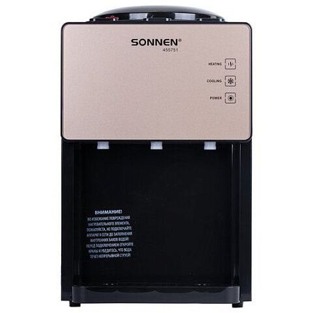 Кулер для воды SONNEN TSE-03BBP, настольный, НАГРЕВ/ОХЛАЖДЕНИЕ ЭЛЕКТРОННОЕ, 3 крана, черный/бежевый, 455751