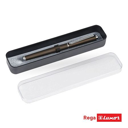 Ручка перьевая Luxor "Rega" синяя, 0,8мм, корпус графит/хром, футляр 