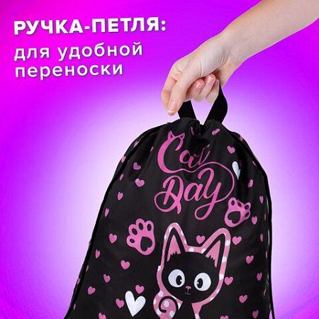 Мешок для обуви BRAUBERG KIDS, с петлей, 42х34 см, "Amazed cat", 271629 