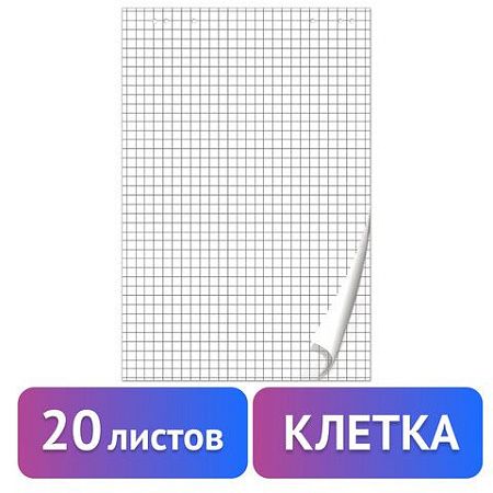 Блокнот для флипчарта BRAUBERG, 20 листов, клетка, 67,5х98 см, 80 г/м2, 128645